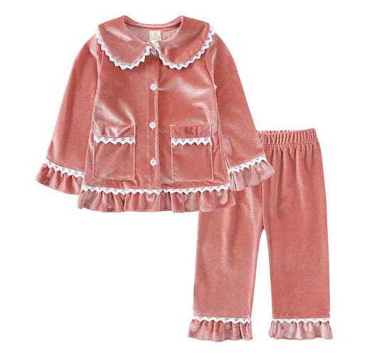 GIRLS VELVET PYJAMAS PINK (personalised)