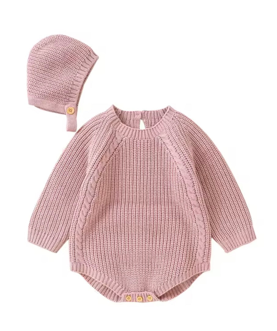 Knit Romper & Bonnet Set