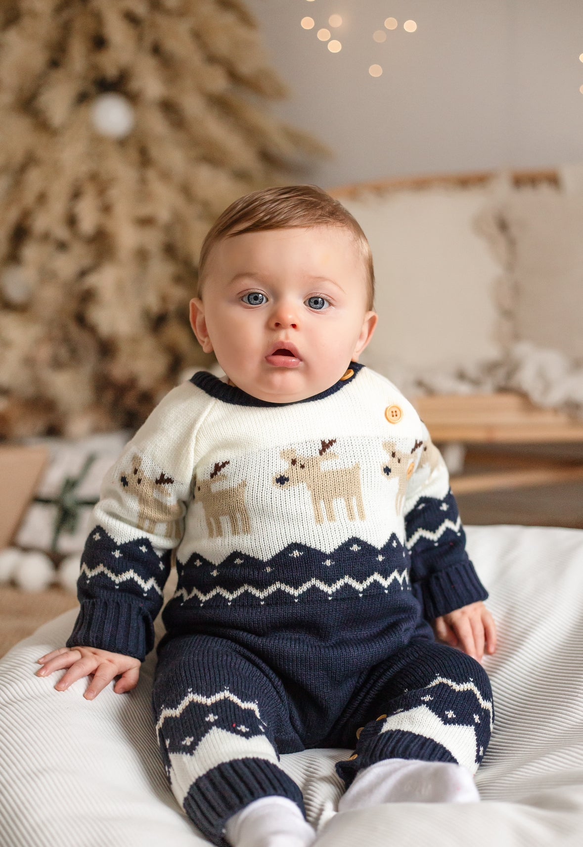 NAVY REINDEER ROMPER