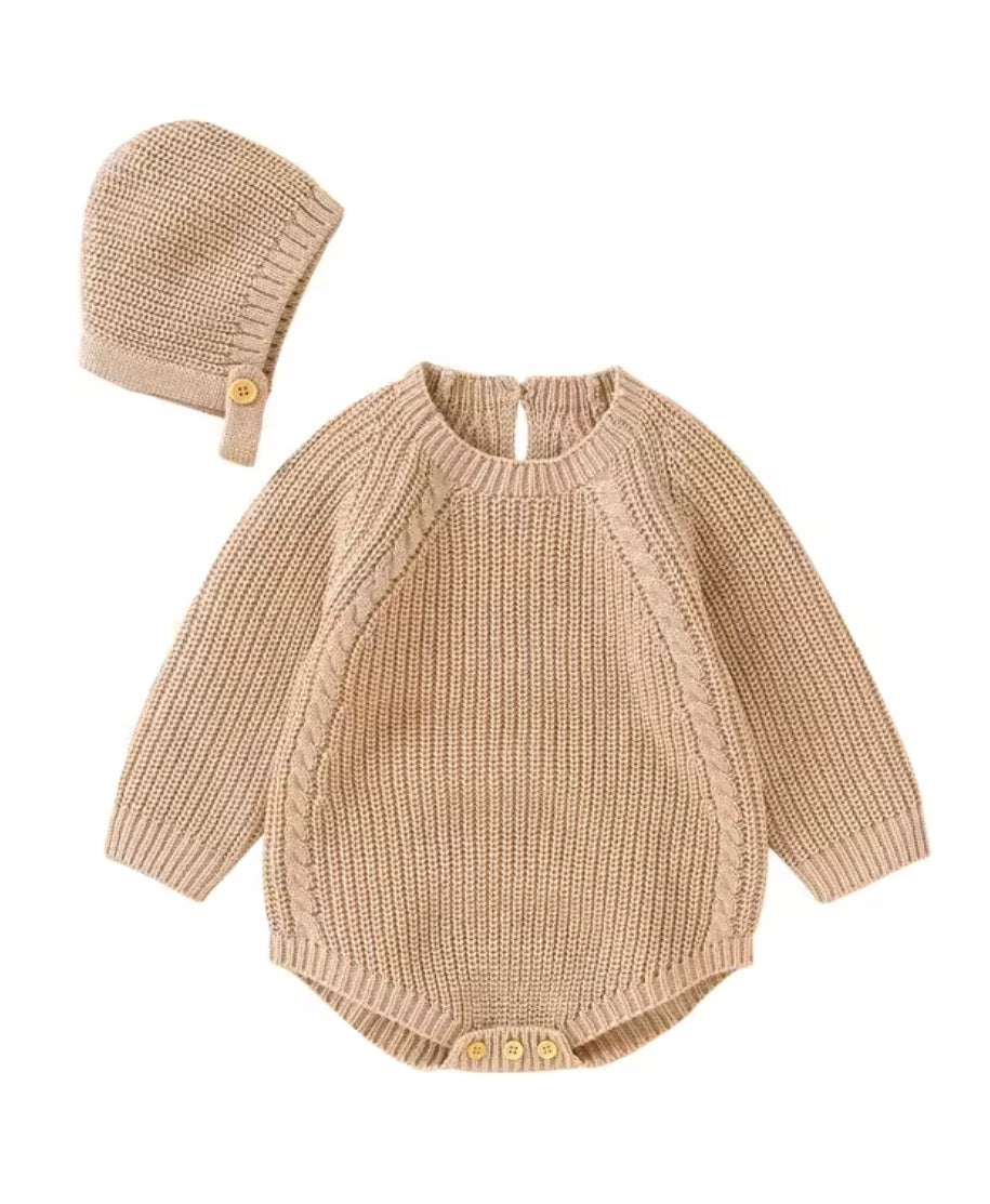 Knit Romper & Bonnet Set