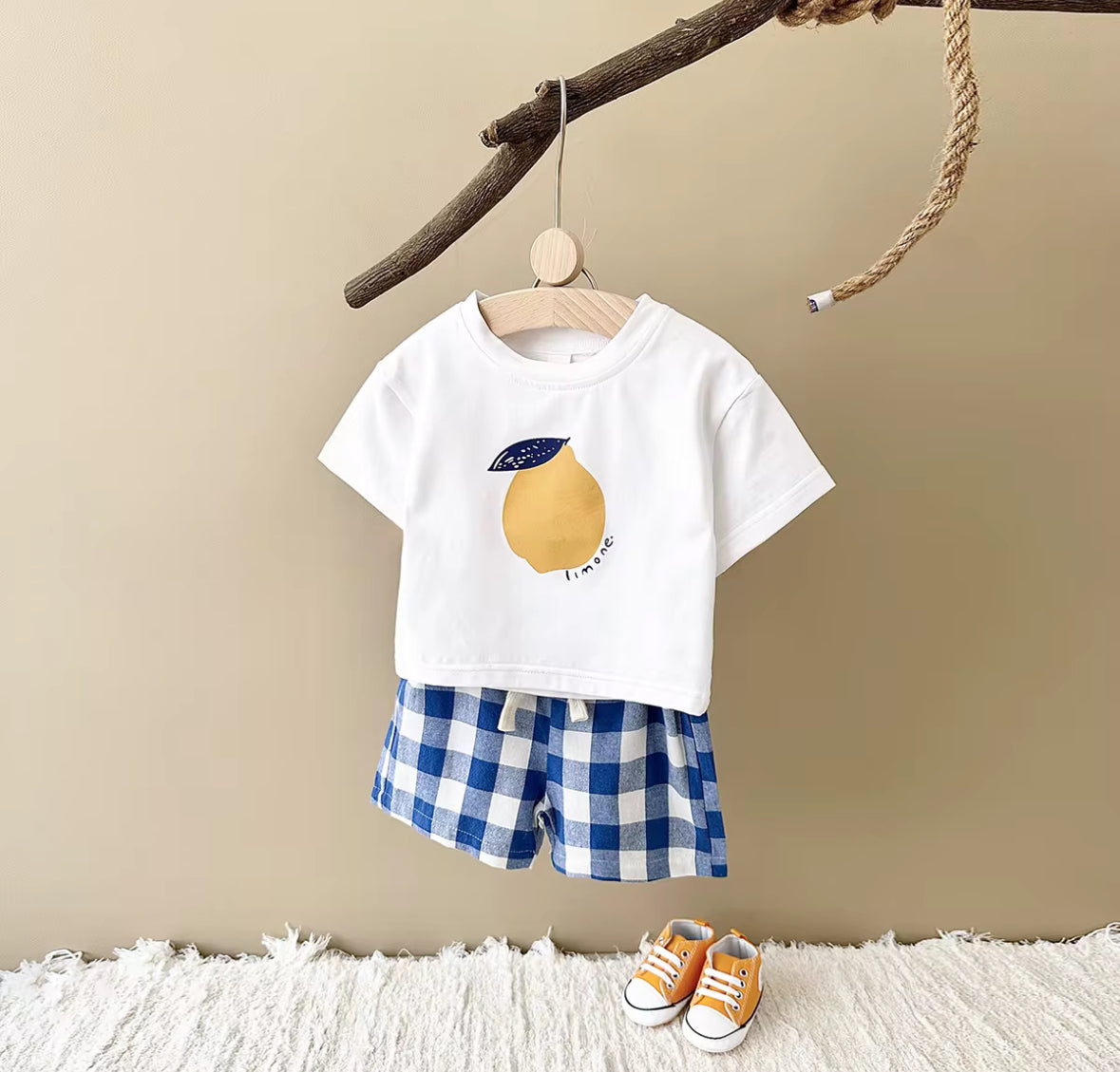 Lemon Tee & Check shorts - Blue