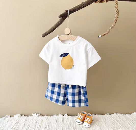 Lemon Tee & Check shorts - Blue