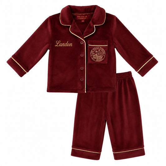 Personalised HB polar express PJs Burgandy
