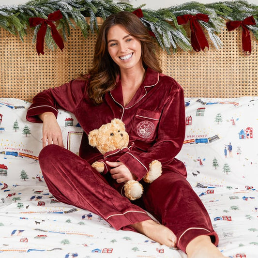Personalised women’s polar express pyjamas Burgandy
