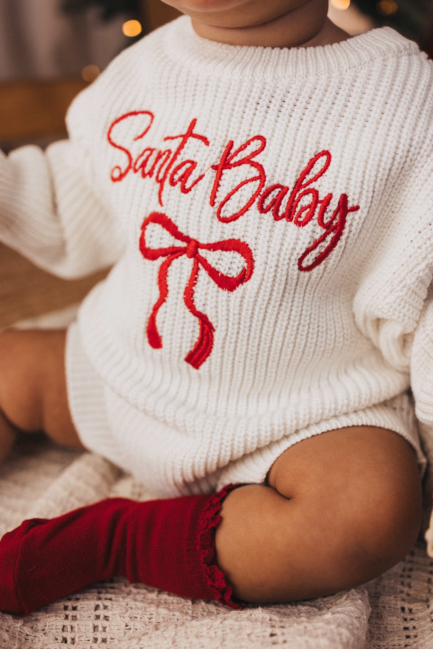 Santa Baby Bow Knit Romper